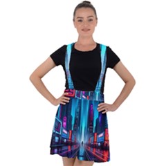 City People Cyberpunk Velvet Suspender Skater Skirt