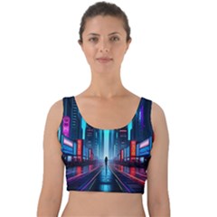 City People Cyberpunk Velvet Crop Top by Jancukart