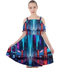 City People Cyberpunk Cut Out Shoulders Chiffon Dress by Jancukart