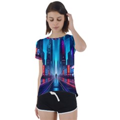 City People Cyberpunk Short Sleeve Open Back Tee by Jancukart