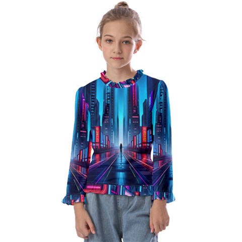 City People Cyberpunk Kids  Frill Detail Tee by Jancukart