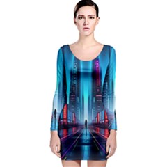 City People Cyberpunk Long Sleeve Bodycon Dress