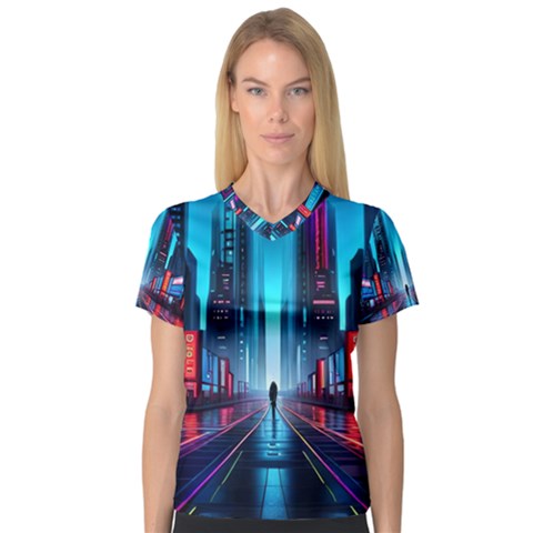 City People Cyberpunk V-neck Sport Mesh Tee by Jancukart