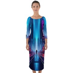 City People Cyberpunk Quarter Sleeve Midi Bodycon Dress