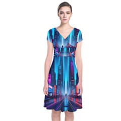 City People Cyberpunk Short Sleeve Front Wrap Dress