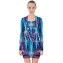 City People Cyberpunk V-neck Bodycon Long Sleeve Dress View1