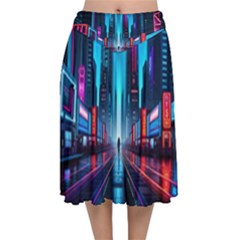 City People Cyberpunk Velvet Flared Midi Skirt