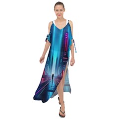 City People Cyberpunk Maxi Chiffon Cover Up Dress