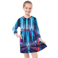 City People Cyberpunk Kids  Quarter Sleeve Shirt Dress