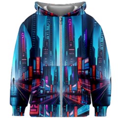 City People Cyberpunk Kids  Zipper Hoodie Without Drawstring by Jancukart