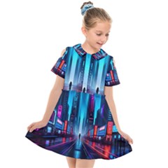 City People Cyberpunk Kids  Short Sleeve Shirt Dress