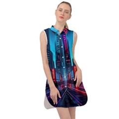 City People Cyberpunk Sleeveless Shirt Dress