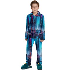 City People Cyberpunk Kids  Long Sleeve Velvet Pajamas Set by Jancukart