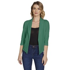 Amazon Green	 - 	draped Front 3/4 Sleeve Shawl Collar Jacket by ColorfulWomensWear