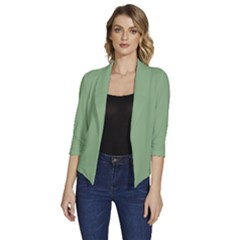 Dark Sea Green	 - 	draped Front 3/4 Sleeve Shawl Collar Jacket