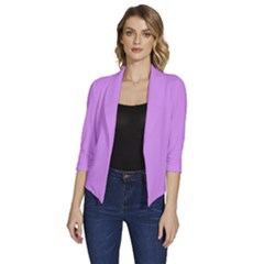 Bright Lilac Pink	 - 	draped Front 3/4 Sleeve Shawl Collar Jacket