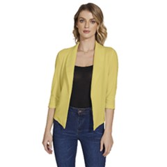 Arylide Yellow	 - 	draped Front 3/4 Sleeve Shawl Collar Jacket