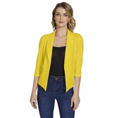 Butter Yellow	 - 	draped Front 3/4 Sleeve Shawl Collar Jacket by ColorfulWomensWear