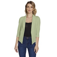 Lettuce Green	 - 	draped Front 3/4 Sleeve Shawl Collar Jacket by ColorfulWomensWear