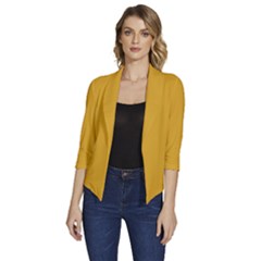 Goldenrod Orange	 - 	draped Front 3/4 Sleeve Shawl Collar Jacket by ColorfulWomensWear