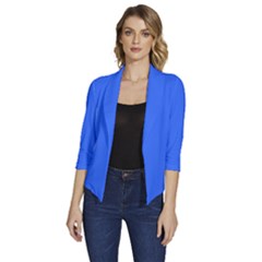 Ribbon Blue	 - 	draped Front 3/4 Sleeve Shawl Collar Jacket