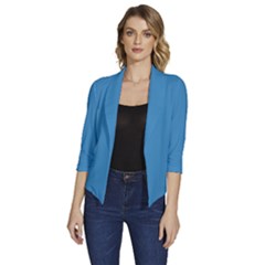 Regatta Blue	 - 	draped Front 3/4 Sleeve Shawl Collar Jacket by ColorfulWomensWear