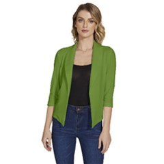 Olive Drab Green	 - 	draped Front 3/4 Sleeve Shawl Collar Jacket