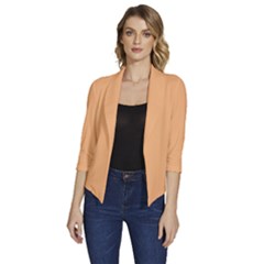 Mellow Apricot Orange	 - 	draped Front 3/4 Sleeve Shawl Collar Jacket by ColorfulWomensWear