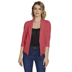 English Vermillion Red	 - 	draped Front 3/4 Sleeve Shawl Collar Jacket by ColorfulWomensWear