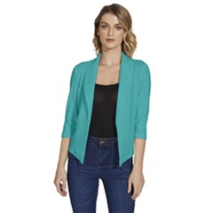 Verdigris Blue	 - 	draped Front 3/4 Sleeve Shawl Collar Jacket by ColorfulWomensWear