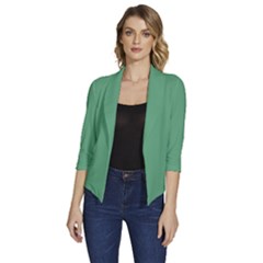 Shiny Shamrock Green	 - 	draped Front 3/4 Sleeve Shawl Collar Jacket by ColorfulWomensWear