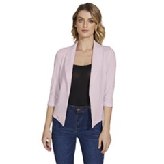 Rose  Quartz Pink	 - 	draped Front 3/4 Sleeve Shawl Collar Jacket by ColorfulWomensWear