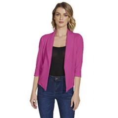 Smitten Pink	 - 	draped Front 3/4 Sleeve Shawl Collar Jacket by ColorfulWomensWear