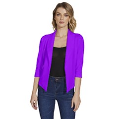 Vivid Violet Purple	 - 	draped Front 3/4 Sleeve Shawl Collar Jacket