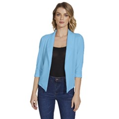 Baby Blue	 - 	Draped Front 3/4 Sleeve Shawl Collar Jacket