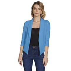 Carolina Blue	 - 	draped Front 3/4 Sleeve Shawl Collar Jacket