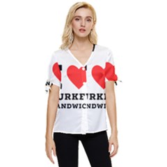 I Love Turkey Sandwich Bow Sleeve Button Up Top by ilovewhateva