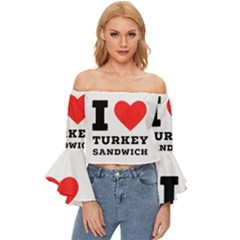 I Love Turkey Sandwich Off Shoulder Flutter Bell Sleeve Top by ilovewhateva