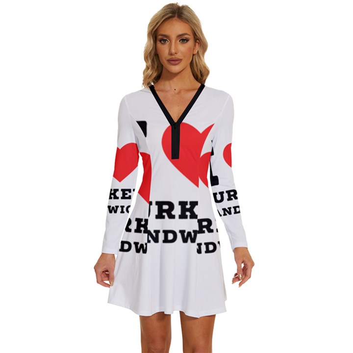 I love turkey sandwich Long Sleeve Deep V Mini Dress 