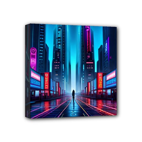 City People Cyberpunk Mini Canvas 4  X 4  (stretched) by Jancukart