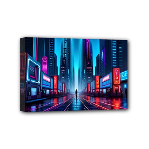 City People Cyberpunk Mini Canvas 6  X 4  (stretched) by Jancukart