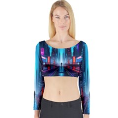 City People Cyberpunk Long Sleeve Crop Top by Jancukart