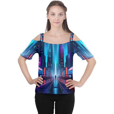 City People Cyberpunk Cutout Shoulder Tee by Jancukart