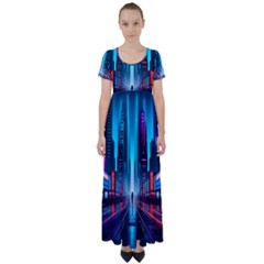 City People Cyberpunk High Waist Short Sleeve Maxi Dress