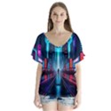 City People Cyberpunk V-Neck Flutter Sleeve Top View1