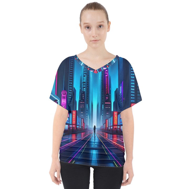 City People Cyberpunk V-Neck Dolman Drape Top