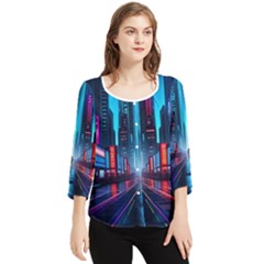 City People Cyberpunk Chiffon Quarter Sleeve Blouse