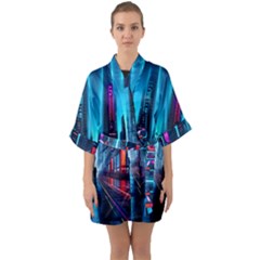 City People Cyberpunk Half Sleeve Satin Kimono 