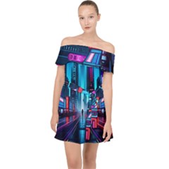 City People Cyberpunk Off Shoulder Chiffon Dress