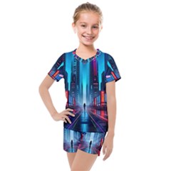 City People Cyberpunk Kids  Mesh Tee And Shorts Set